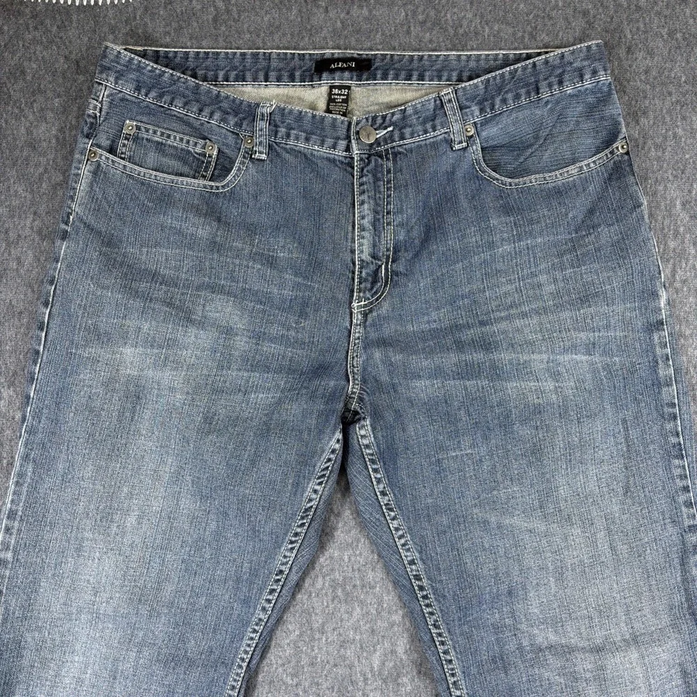 Alfani Men Jeans 36x32 Blue Denim Straight Leg‎ Cotton Casual Faded Look